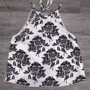 Olive Tree | Black and White Floral Tank Sz S